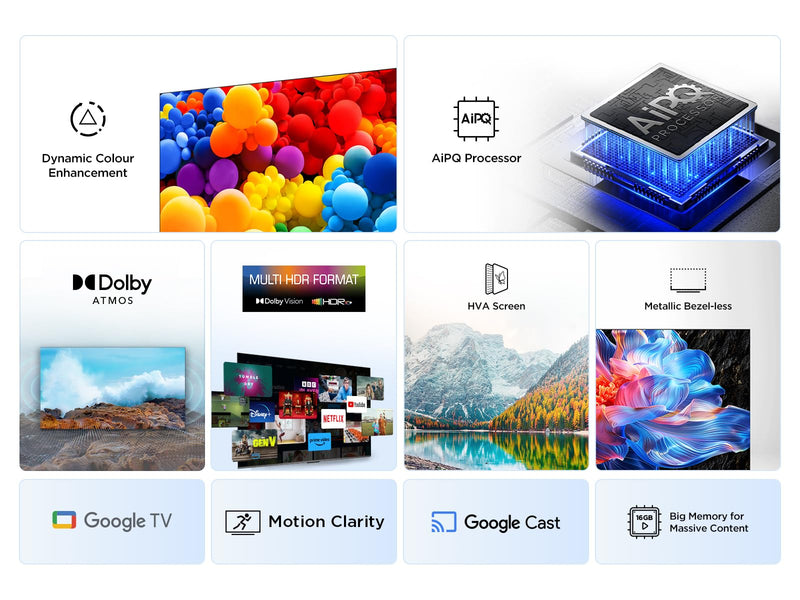 TCL 43V6C-UK 43" 4K Ultra HD, HDR TV, Smart TV Powered by Google TV (Dolby Audio, Voice Control, compatible with Google assistant, Chromecast built-in, 2025 New Model)